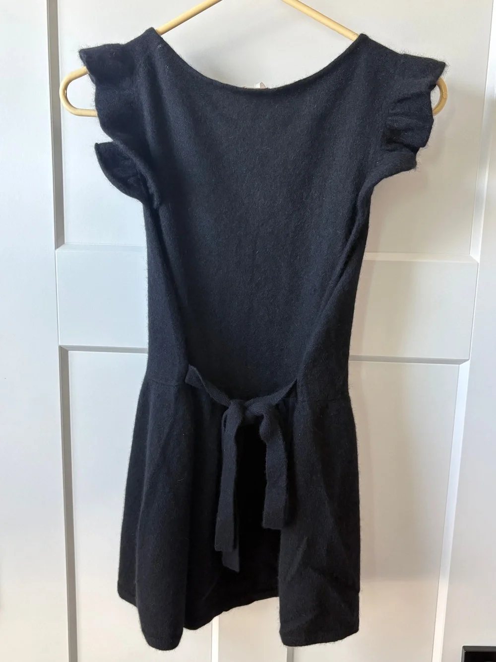 Free People angora/lambswool scoop neck ruffle short sleeve sweater blouse MED